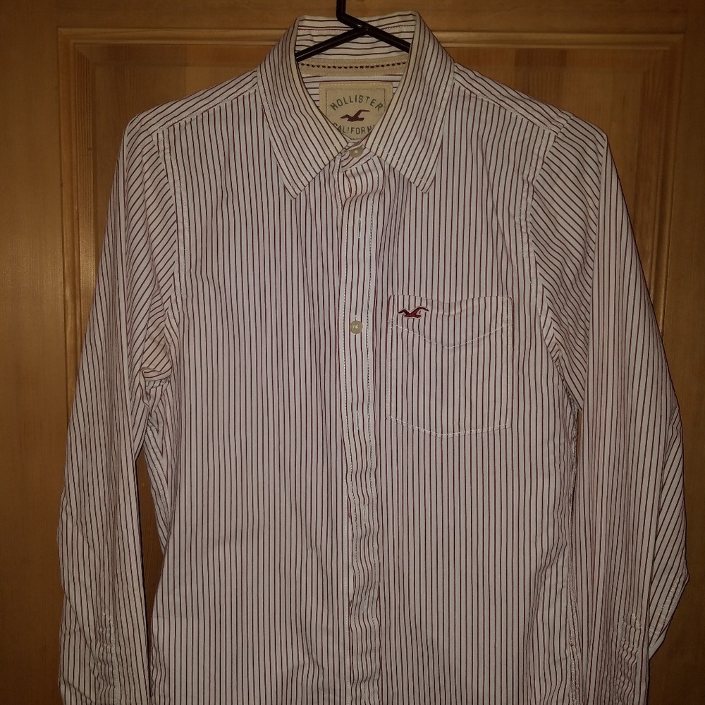 Hollister White Burgundy Pin Stripe Button Down XS